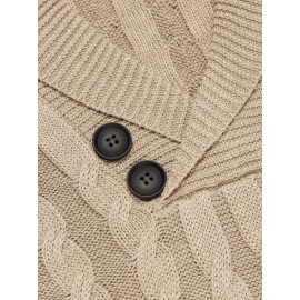 Men'S Shawl Collar Pullover Sweater Slim Fit Casual Button Cable Knit Sweaters, Plus Size