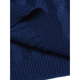Men'S Shawl Collar Pullover Sweater Slim Fit Casual Button Cable Knit Sweaters, Plus Size