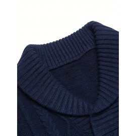 Men'S Shawl Collar Sweaters V-Neck Relaxed Fit Cable Pullovers, Plus Size