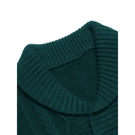 Men'S Shawl Collar Sweaters V-Neck Relaxed Fit Cable Pullovers, Plus Size