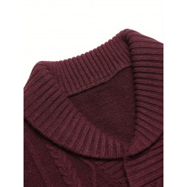 Men'S Shawl Collar Sweaters V-Neck Relaxed Fit Cable Pullovers, Plus Size