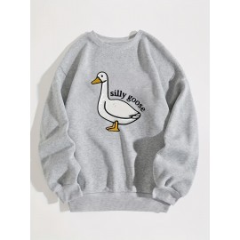 Men'S Loose Fit Sweatshirt - White Pullover with Minimalist Graphic, Soft Polyester Long Sleeve Shirt for Everyday & Formal Wear, Machine Washable Winter Sweater for Men, Sweater, Casual Wear, Korean Fashion, Durable Construction, Printed Top, Streetwear Lovers, PLUS SIZE