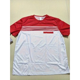 3pcs Men'S Casual Crew Neck Short Sleeve T-Shirts - Light Gray with White Horizontal Stripes, Regular Fit, Slight Stretch Fabric, Stylish Black Watch Accessories, Casual Attire|Striped Tee|Stretchy Fabric, PLUS SIZE